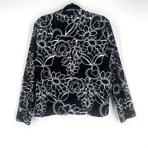 Krazy Kat Y2K Geometric Floral Appliqué Black/White Button Down Jacket Size L - Picture 2 of 9